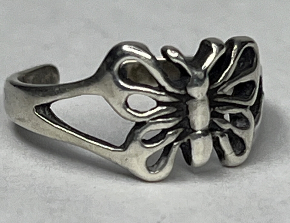 Butterfly Toe Ring Silver Marked 925 Adjustable - image 3