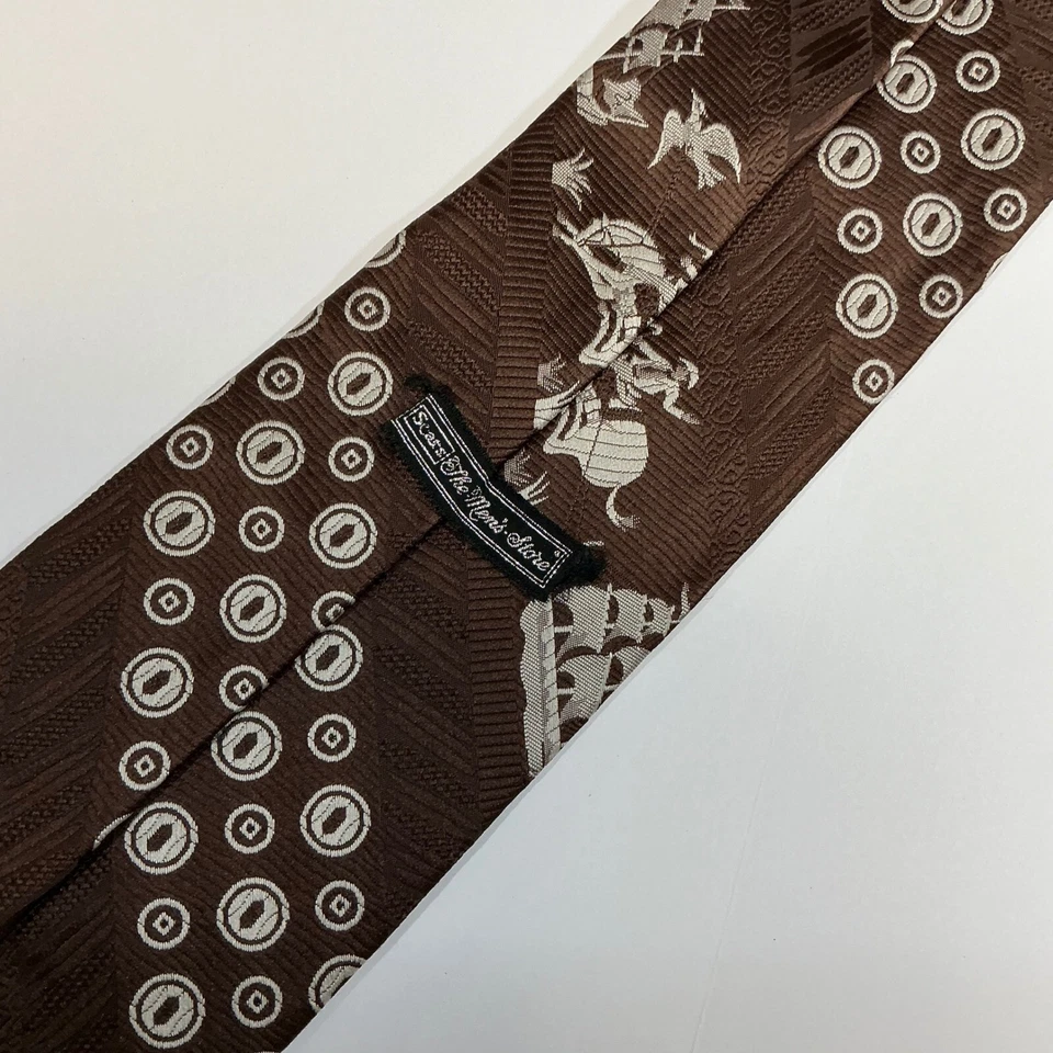 Винтажный галстук пиратский корабль ковбойский принт коричневый - Изображение 3 из 4