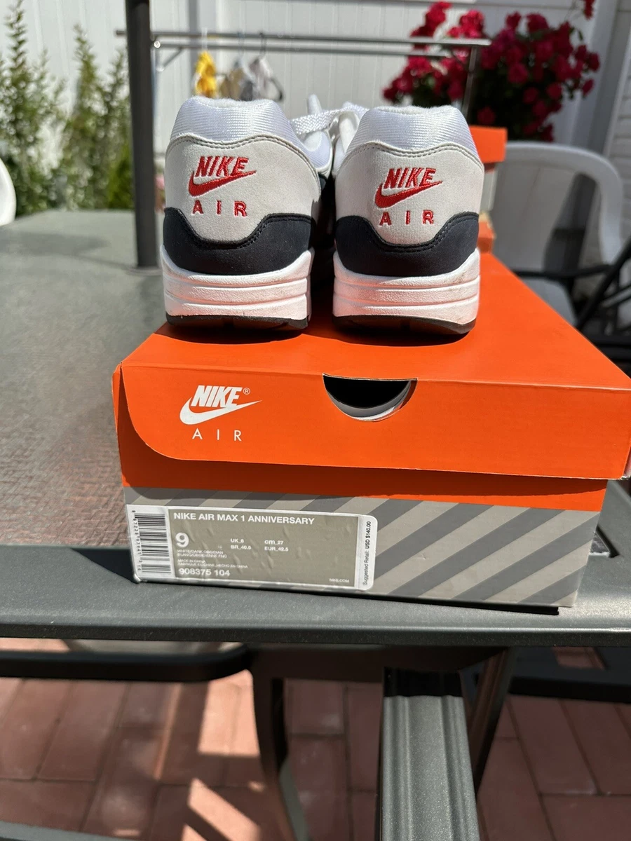 Size 9 Nike Air Max 1 OG Obsidian 2017 Anniversary Aqua White Red Big Bubble