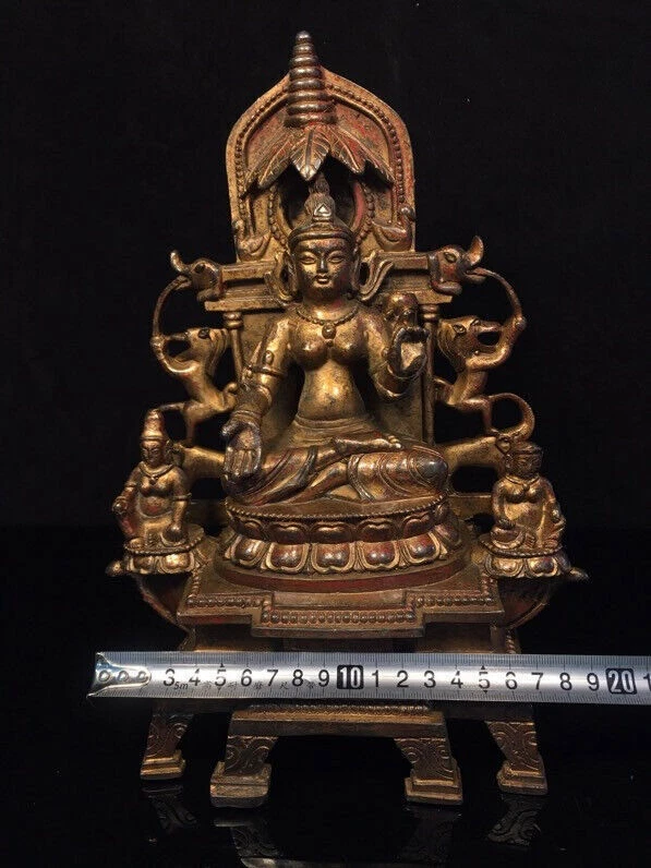 Antiguo Budismo Chino Bronce Kwan-Yin Guanyin Bodhisattva Diosa Buda Estatua Foto 4 de 4