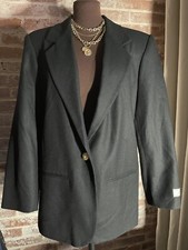 New! Vtg Savannah Women's 100% Pure Wool Black Blazer One Button Front Size 14