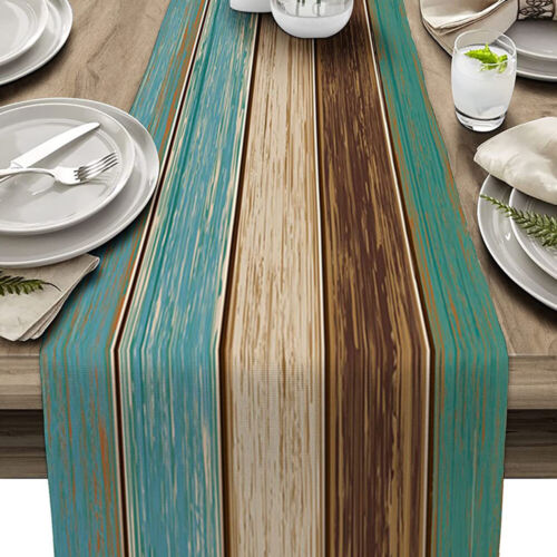 Gradient Stripe Printed Linen Tablecloth Table Runner Decoration Home Textile` ➳ - Picture 11 of 16