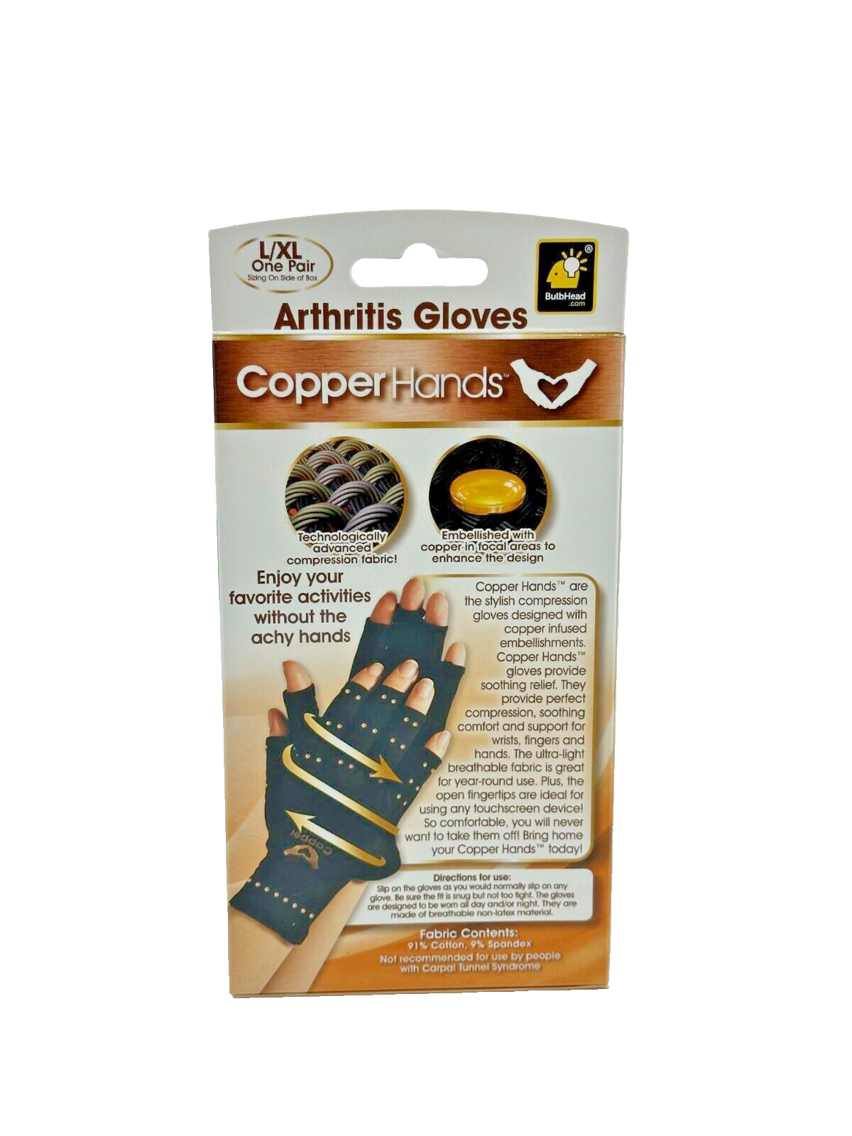 Copper Hands Arthritis Compression Gloves as Seen on TV L/XL eBay