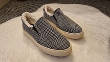 Next Ladies Skater shoe, grey check/tartan, faux sheep skin, Size 4, New, No box