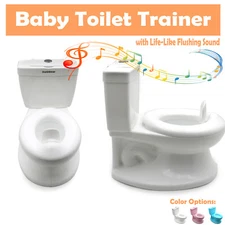 Potty Training Toilet with Life-Like Flush Button & Sound for Toddlers Kids, Whi