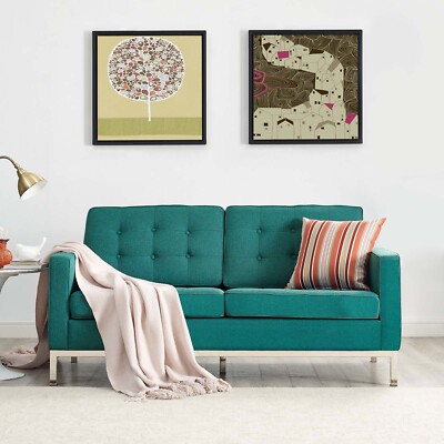 Modway Mid-Century Modern Tufted Fabric Upholstered Living Room Loveseat in Teal