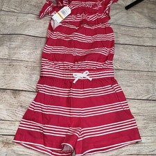 Nautica Girls Small (7) Dark Pink Striped Romper One Piece Summer NEW