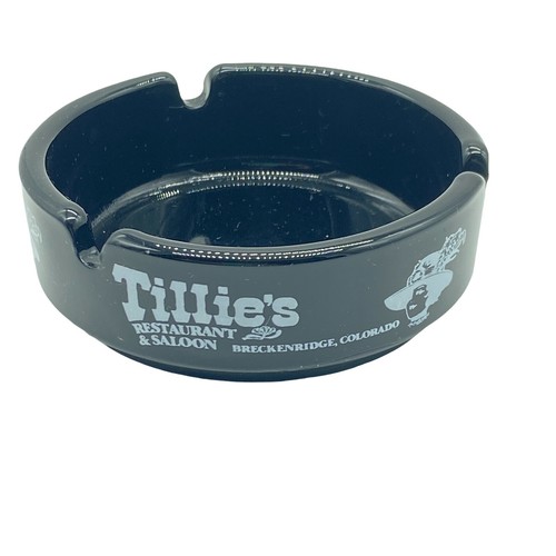 Rare Vintage Tillies Restaurant & Saloon Ashtray Black Glass round 3.25" tobacco - Picture 2 of 5
