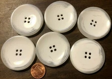 6 Large White Glossy Concave Plastic Sew-through 4-hole Buttons 1 3/4" 44MM 6136