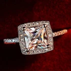 Rose Gold Plated Women Princess Crystal Engagement Ring Size 5 SR145