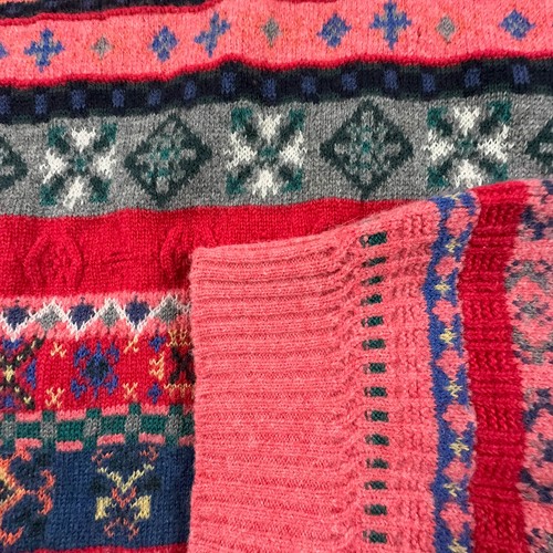 Maglione Vintage misto lana a girocollo a righe rosa blu e rosso - Taglia 50 M u - Foto 8 di 13