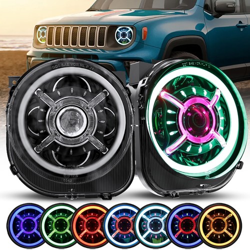 9" Zoll RGB LED Scheinwerfer Halogen Lampe für Jeep Renegade 2015-2024 rechts+links