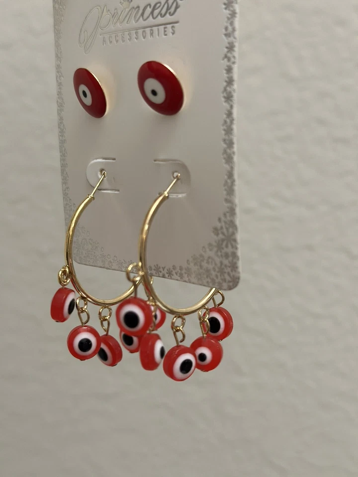 2 Пары красный сглаз подвеска серьги, турецкий греческий серьги, удача серьги - Изображение 3 из 4