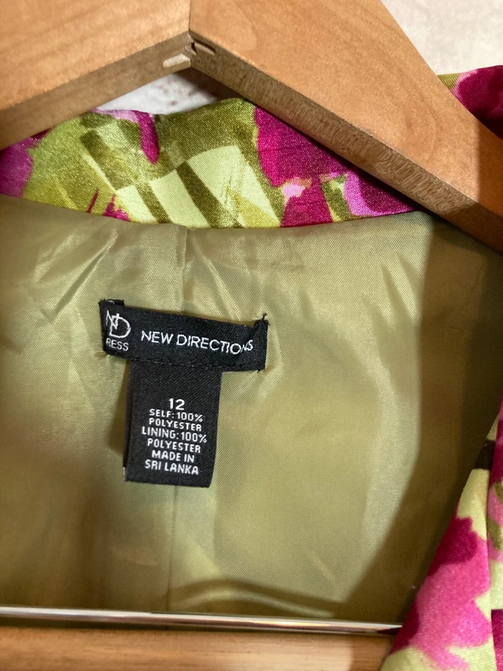 Vestido midi New Directions para mujer 12 salvia y rosa tropical floral satinado con cinturón Foto 4 de 4