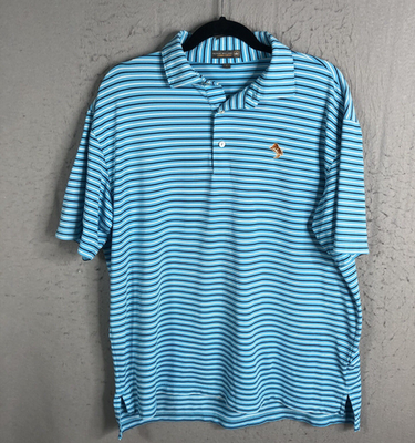 Peter Millar Polo Shirt Mens L Blue White Striped Boot Ranch