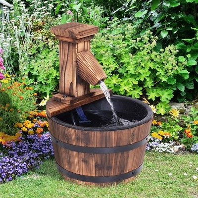 Holzfass Terrassenbrunnen Wasserspiel mit elektrischer Pumpe für Garten