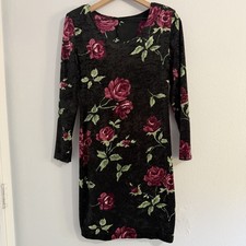 Vintage Black And Burgundy Floral Mini Dress Approx Women's Size Small-medium
