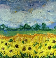 Original Painting Landscape Van Gogh style Sunflower Impressionist Art By Lark