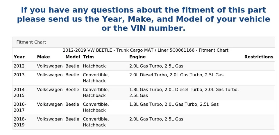 2012-2019 VW BEETLE - Trunk Cargo MAT / Liner 5C0061166 - Image 4 of 4