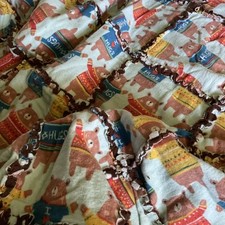 Handmade Flannel Rag Quilt Bears With Brown Background 60x 60
