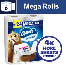 Charmin Ultra Soft Toilet Paper, 6 Mega Rolls 24 Regular Rolls