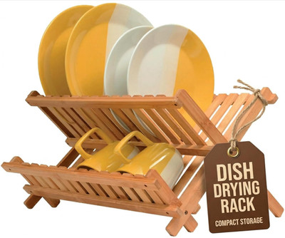 Escurridor platos bambú plegable 2 niveles ecológico compacto cocina, Nuevo