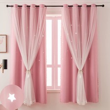 Pink Blackout Curtains for Girls Bedroom - Aesthetic Star Cutout Double Layer