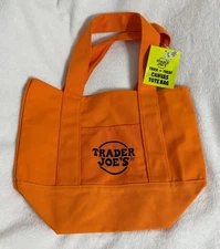 Trader Joe's, Orange and Black Trick  or Treat Mini Canvas Tote Bag with Handles