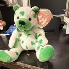 Ty Beanie Babies Clover Bear Retired Original White Green Shamrock