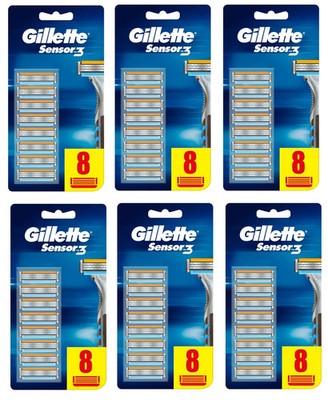 Gillette Sensor 3 Refill Cartridges ~ 6 packs of 8 (48 Total) ~ Brand New!