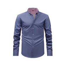 Mens Dress Plaid Shirts Print Formal Business Long Sleeves Elastic Casual Shirts