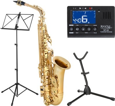 Alt Saxophon Saxofon Mundstück Ständer Koffer Stimmgerät Notenständer Set