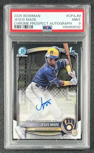 JESUS MADE PSA 9 2025 BOWMAN CHROME #CPA-JM AUTO 1ST PROSPECT BREWERS 9032