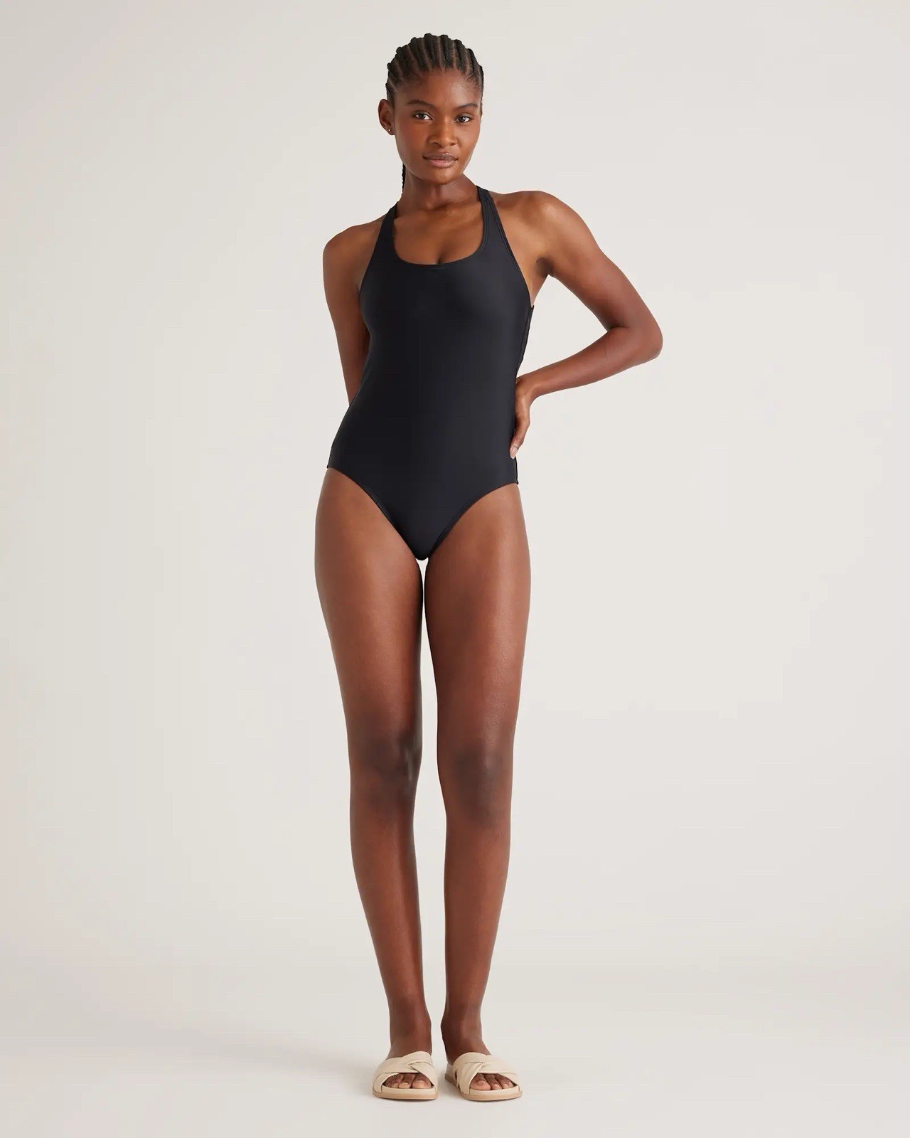 NWT Quince Black Italian Cross-Back One-Piece Swimsuit Size Small