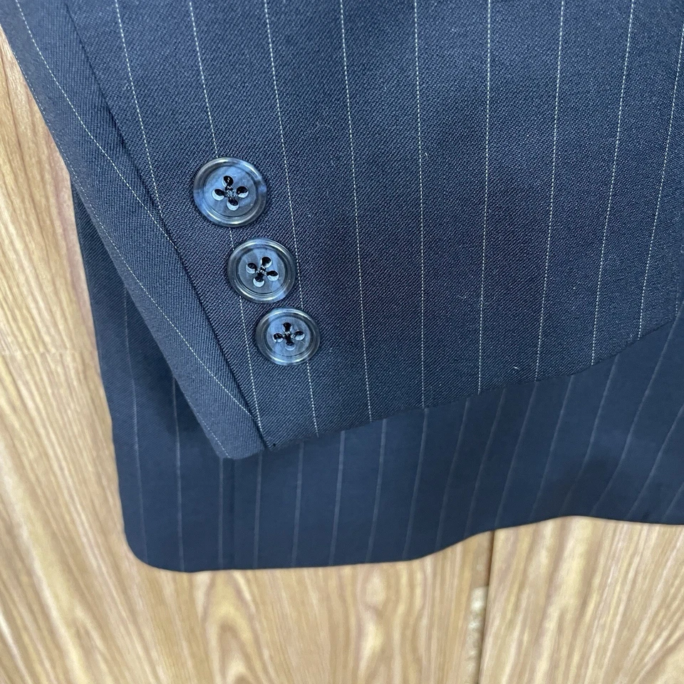 Jack Victor Select Sport Coat Mens 46L Navy Blue Striped 100% Wool Double Vented - Image 4 of 4