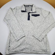 Eddie Bauer Sweater Jacket Mens TL Gray Pullover Knit 1/4 Snap Front Pocket