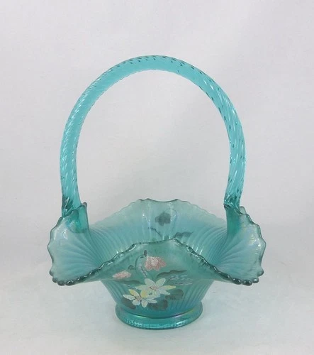 Fenton 2787 ST Stiegel Green Stretch 8" Basket Family Signature Bill Fenton #9