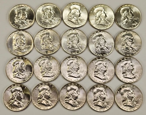 1959 Franklin Half Dollar 50c UNC Roll - 20 Coins Uncirculated