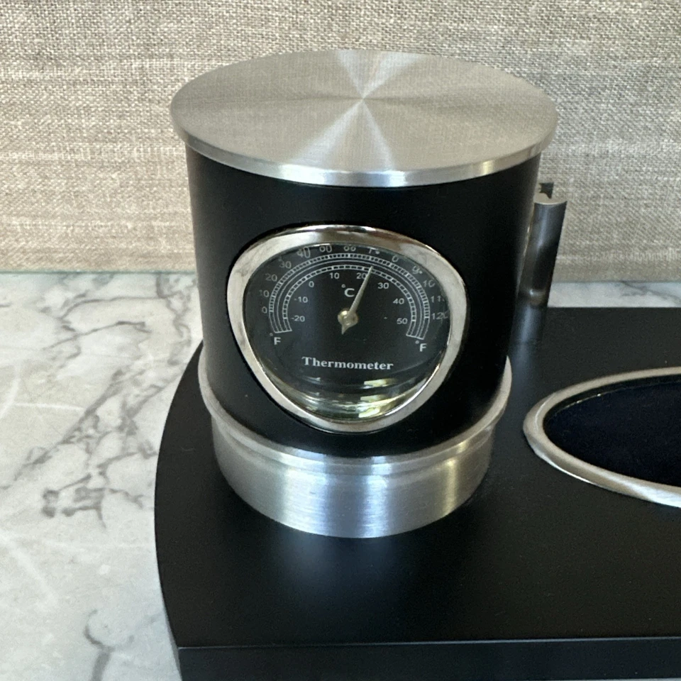 Movado Card Holder Rotating Clock Thermometer Hygrometer Pen Desk Set W/ Box - Image 4 of 4