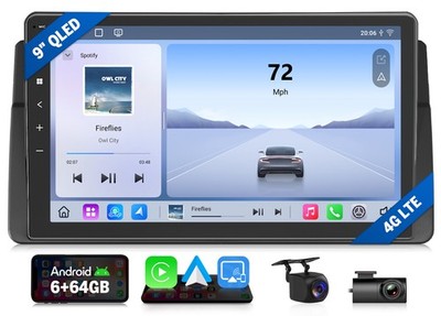 Android Auto Autoradio 9'' 6+64 für BMW E46 3er Navi Radio CarPlay Rückfahrkamera