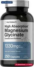 Horbaach Magnesium Glycinate 1330mg | 250 Capsules | Buffered with Chelated Mine