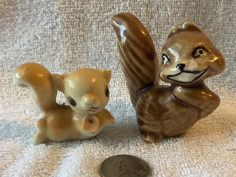 2 Vintage Ceramic Squirrel Figurines One From Japan (ear Chip) Other Unmarked