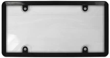 Clear License Plate Cover with Black Plastic Frame Universal Fit US Plates