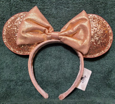 Disney Parks Rose Gold Minnie Mouse Ears With Sequins And Bow NWOT