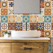 24pcs 6"x6" Jama Brown Blue Moroccan Peel and Stick Tiles Sticker Backsplash DIY