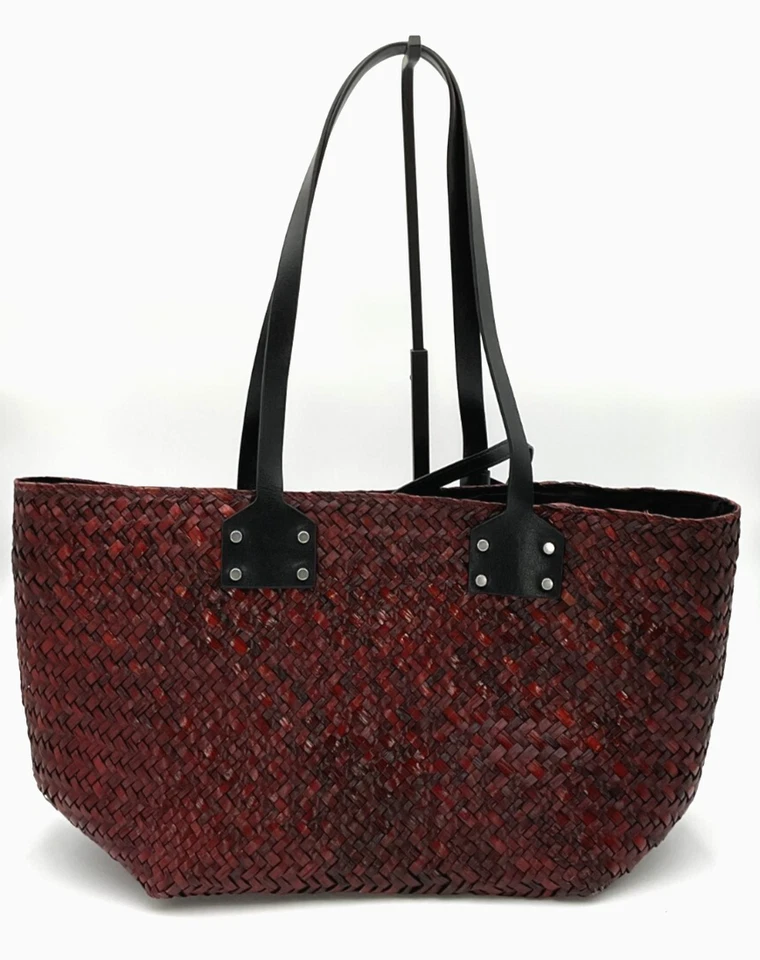 AllSaints Mosley 红色草编托特包全新无标签 — 第 3/4 张图片