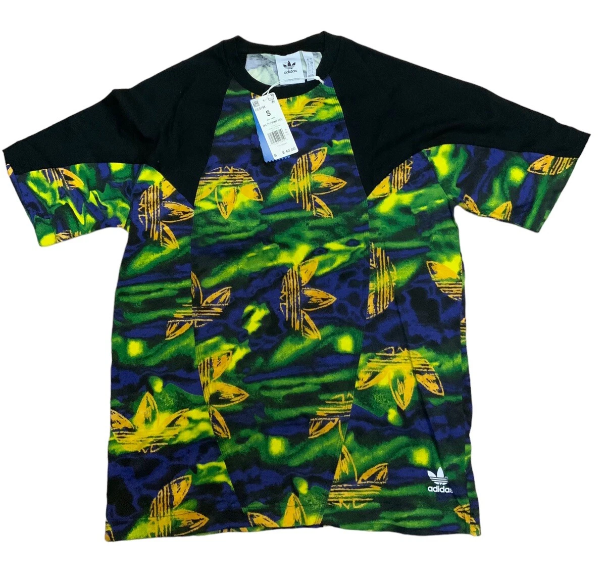 Adidas Big Trefoil Print T Shirt Black Green Men s Small GE0798