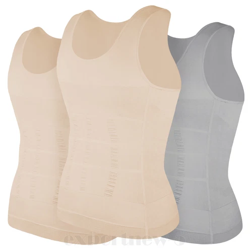 Herren 3er-Pack Schlank Body Shaper Haltung Korrektur Weste Bauch Kompression Tops USA - Bild 35 von 56