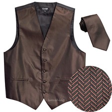 New Men's Formal Vest Tuxedo Waistcoat necktie herringbone wedding brown