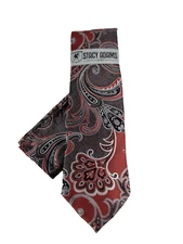 Stacy Adams Men's Tie & Hanky Red Black Silver Charcoal Grey Paisley 3.25" Wide